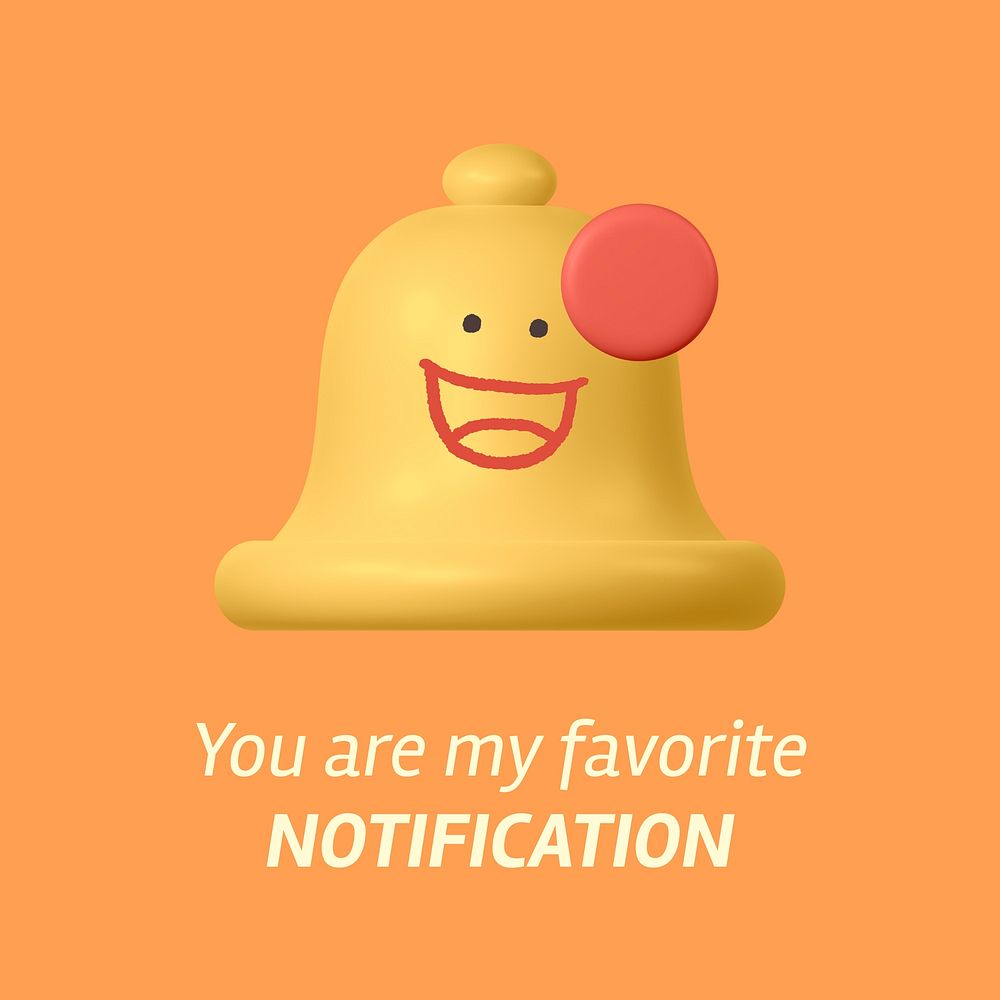 Favorite notification Instagram post template, 3D bell illustration vector