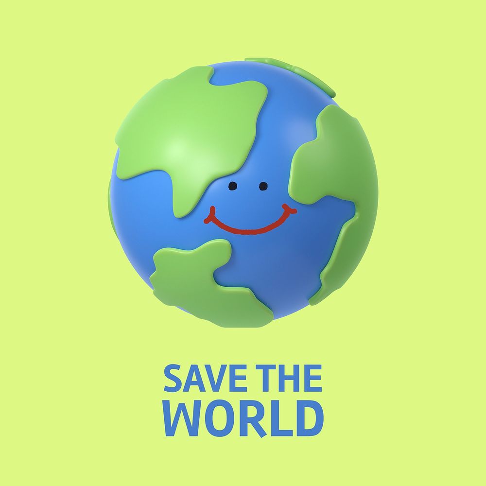 3D environment Instagram post template, save the world quote vector