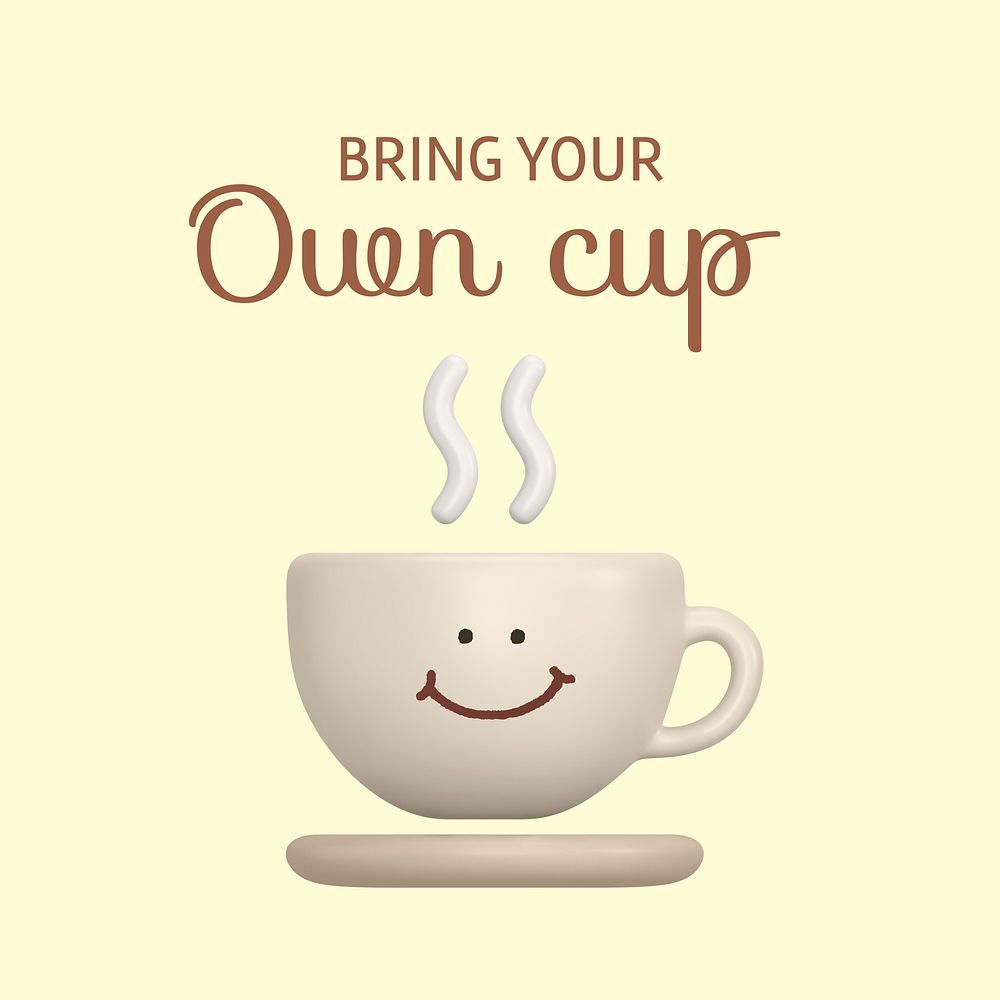 Smiling cup Instagram post template, sustainable quote vector