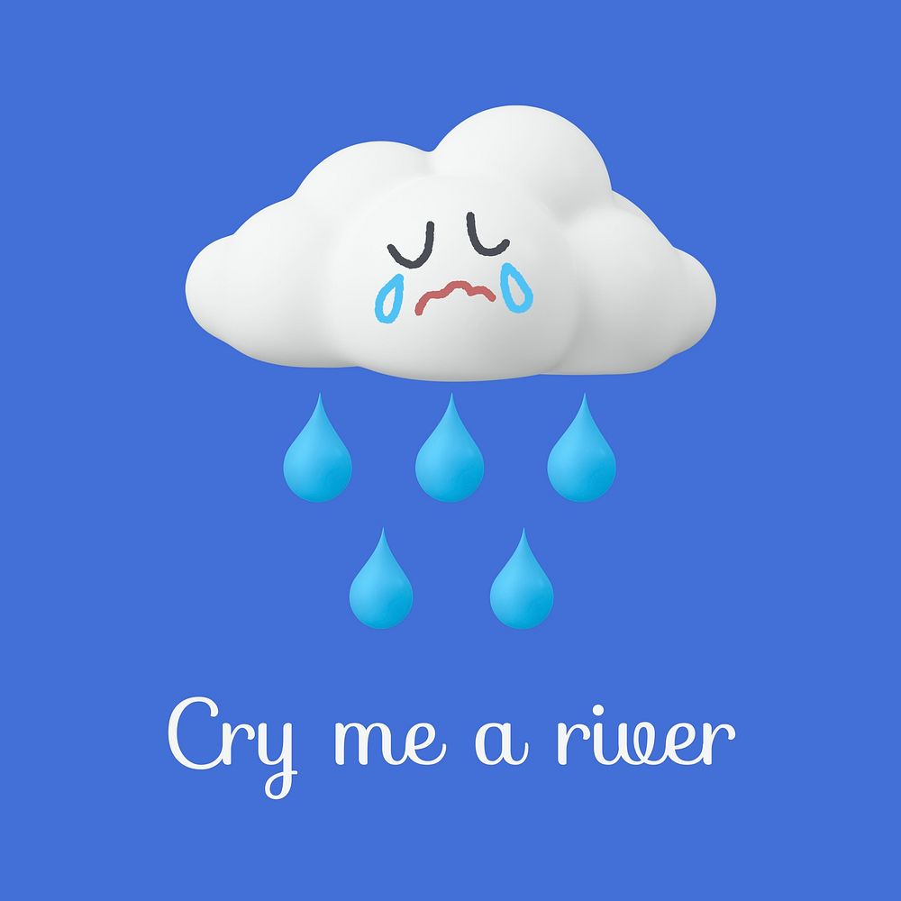 Crying cloud Instagram post template, sad quote vector