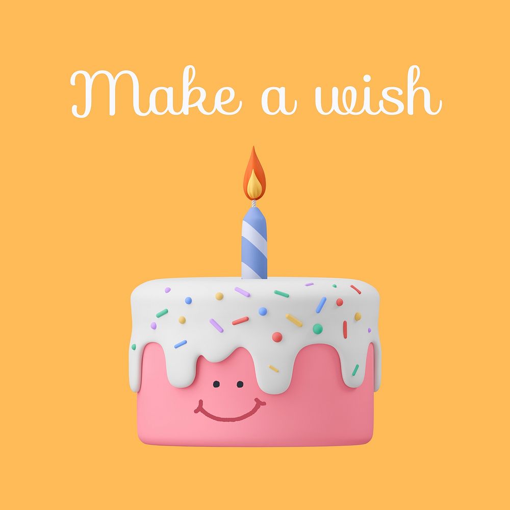 Birthday cake Instagram post template, make a wish quote vector