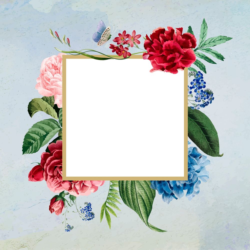 Floral square frame on a blue concrete wall vector
