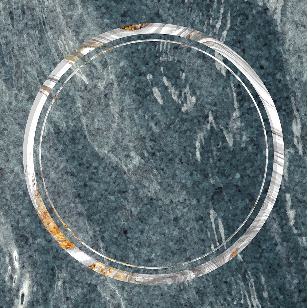 Round frame on bluish gray marble textured background vector