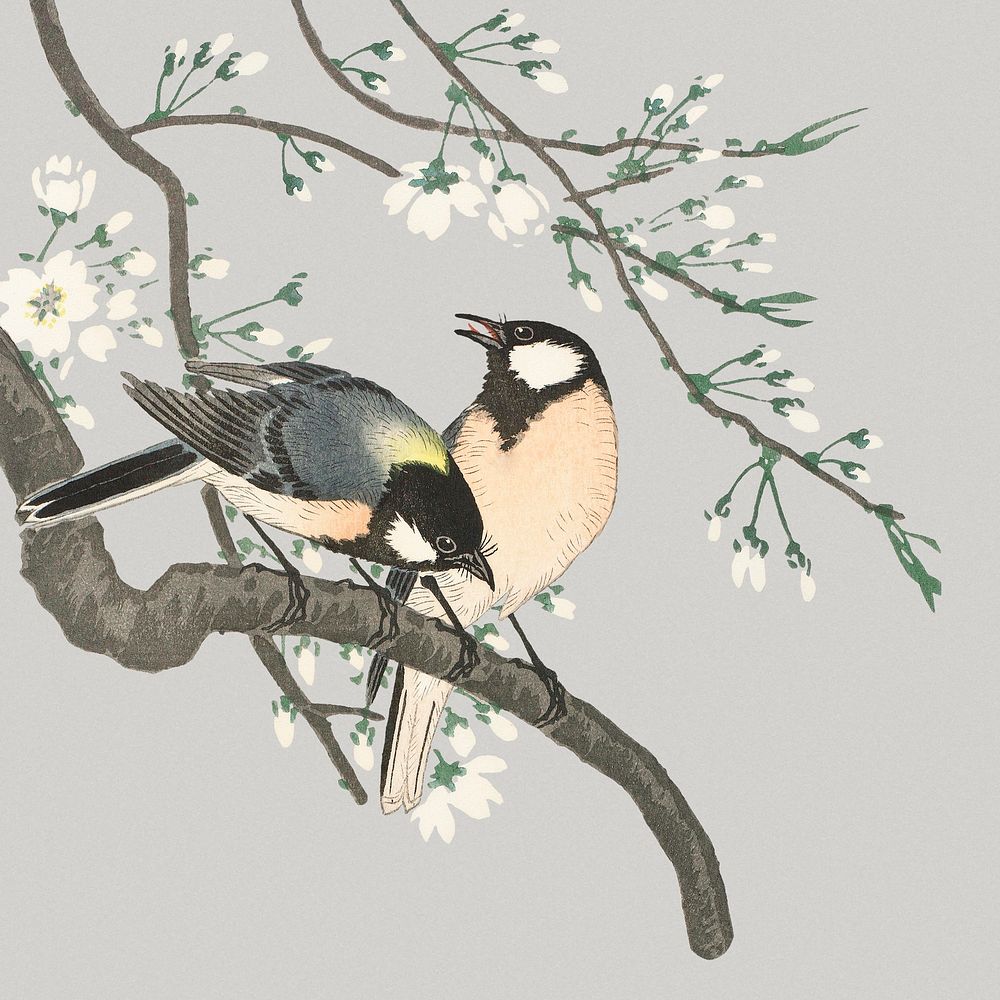 Ohara Koson's bird collage element, vintage illustration psd