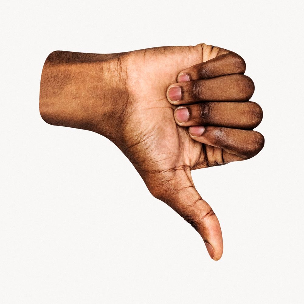 Thumbs up graphic, black hand gesture, dislike sign language