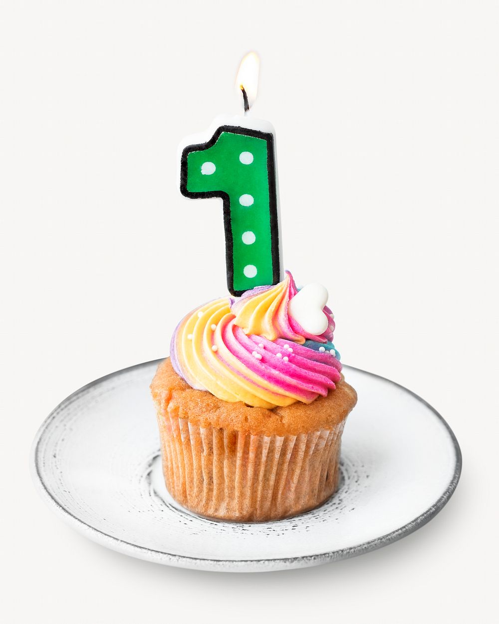 Birthday cupcake, celebration dessert isolated image