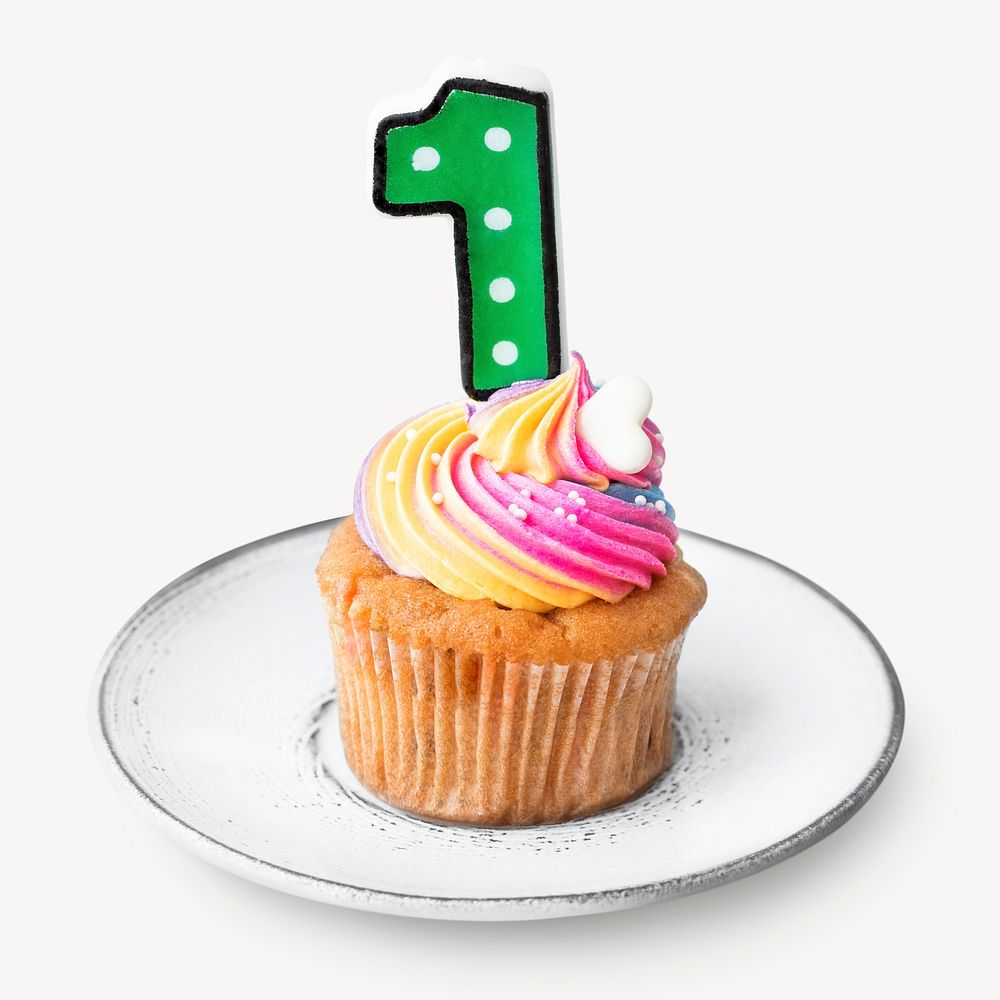 Birthday cupcake, celebration dessert isolated image psd