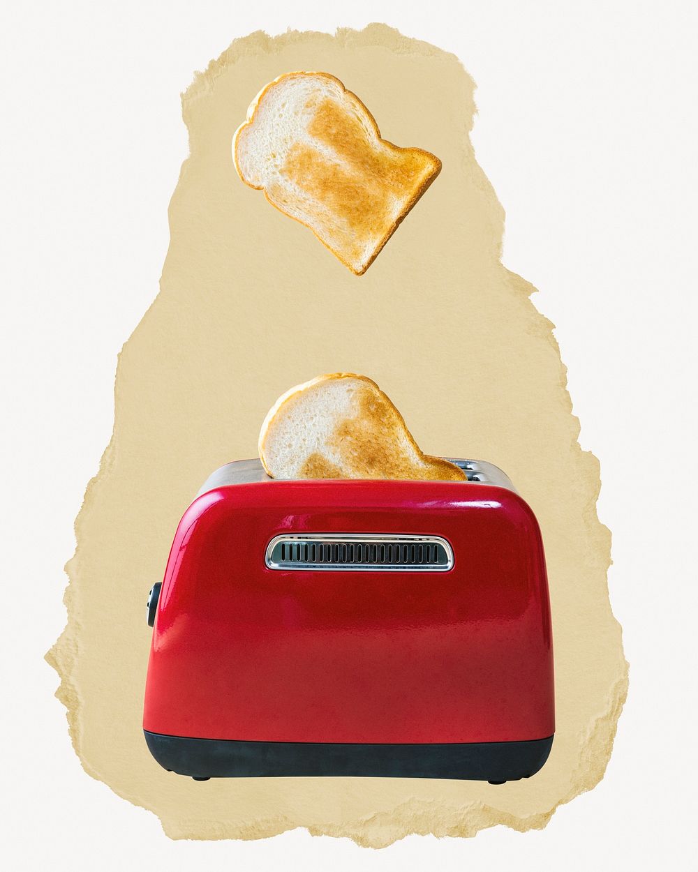 Toaster, food on torn paper