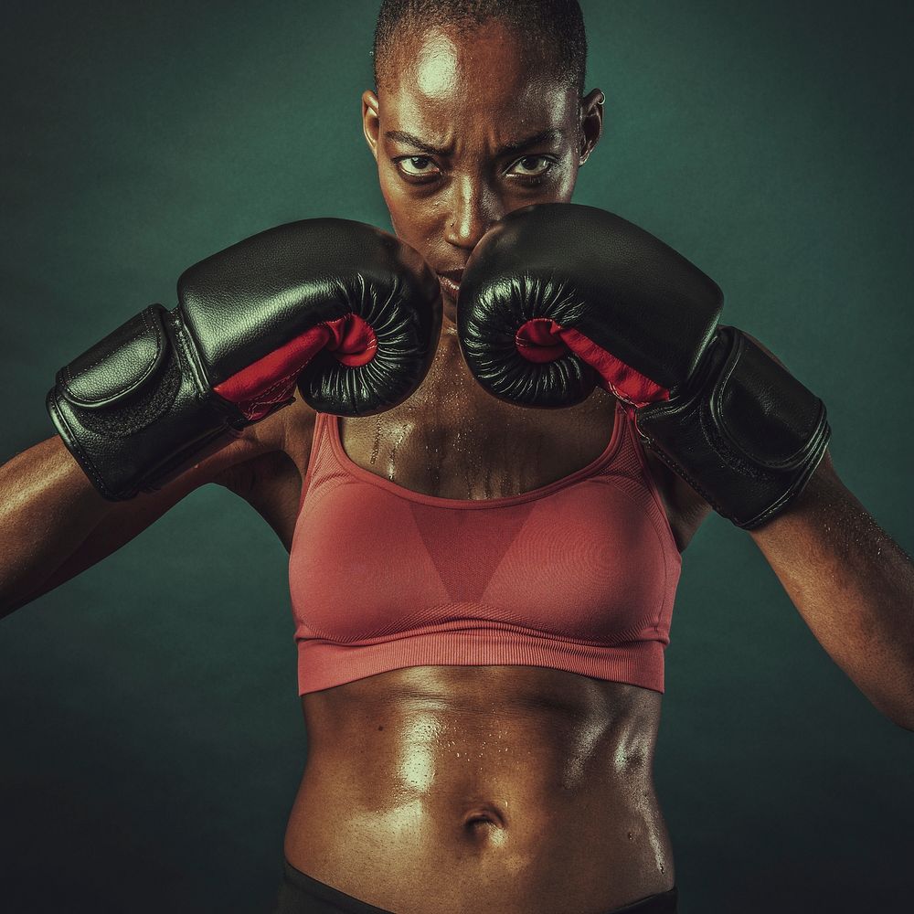 Strong African American female boxer 