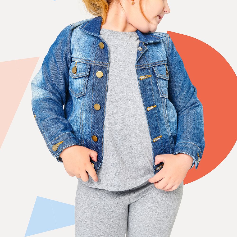 Girl's blue denim jacket in studio