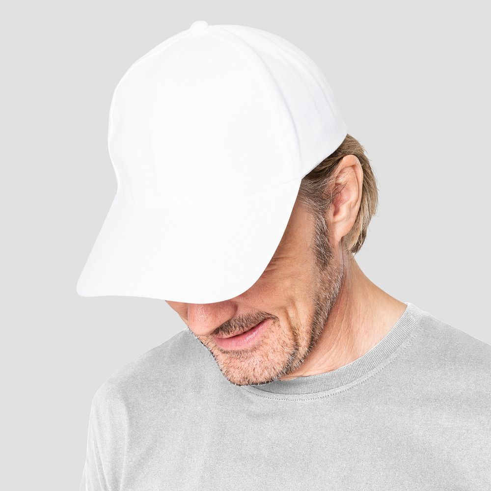 Simple white cap mockup psd men’s apparel close up