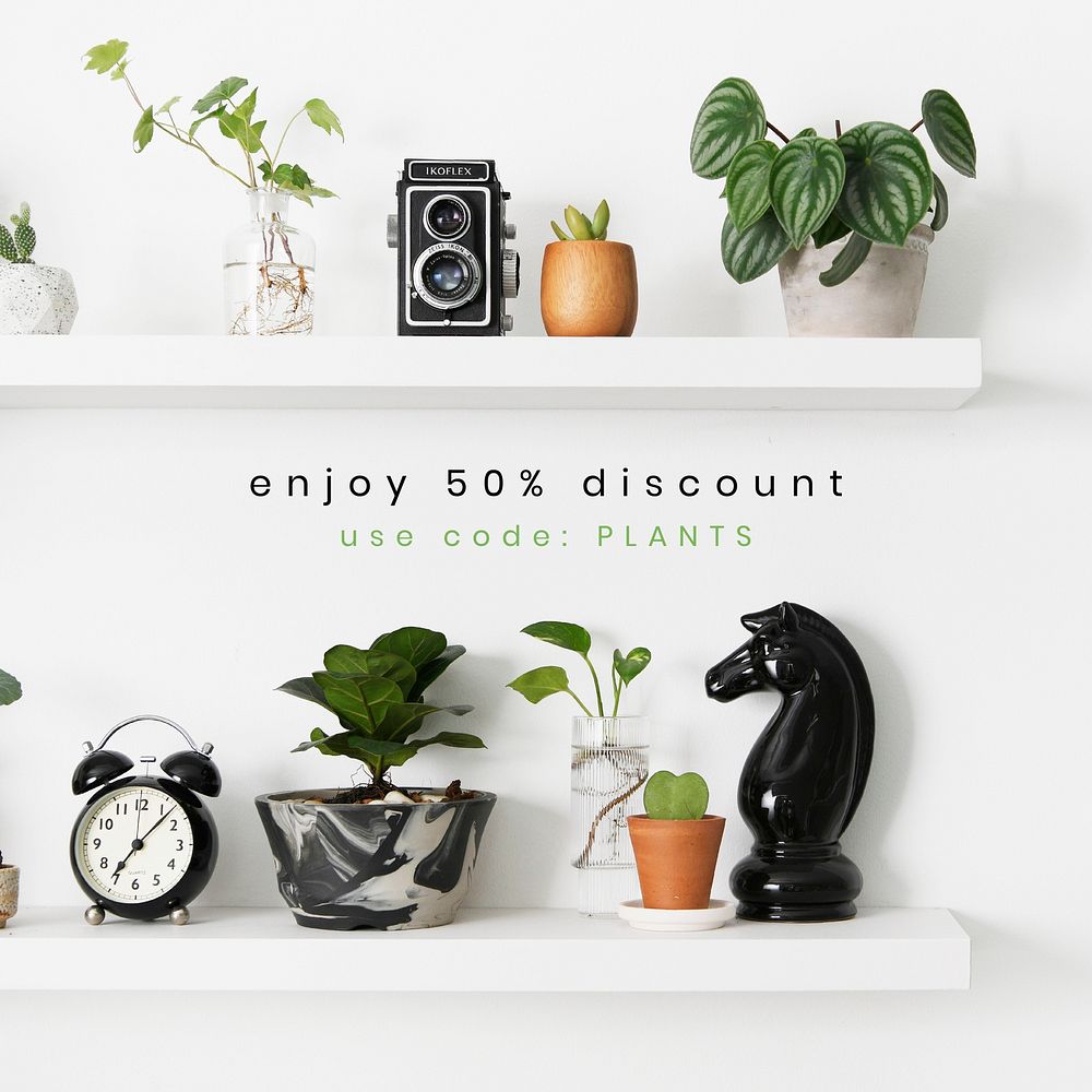 Online houseplant shop template vector with enjoy 50% discount