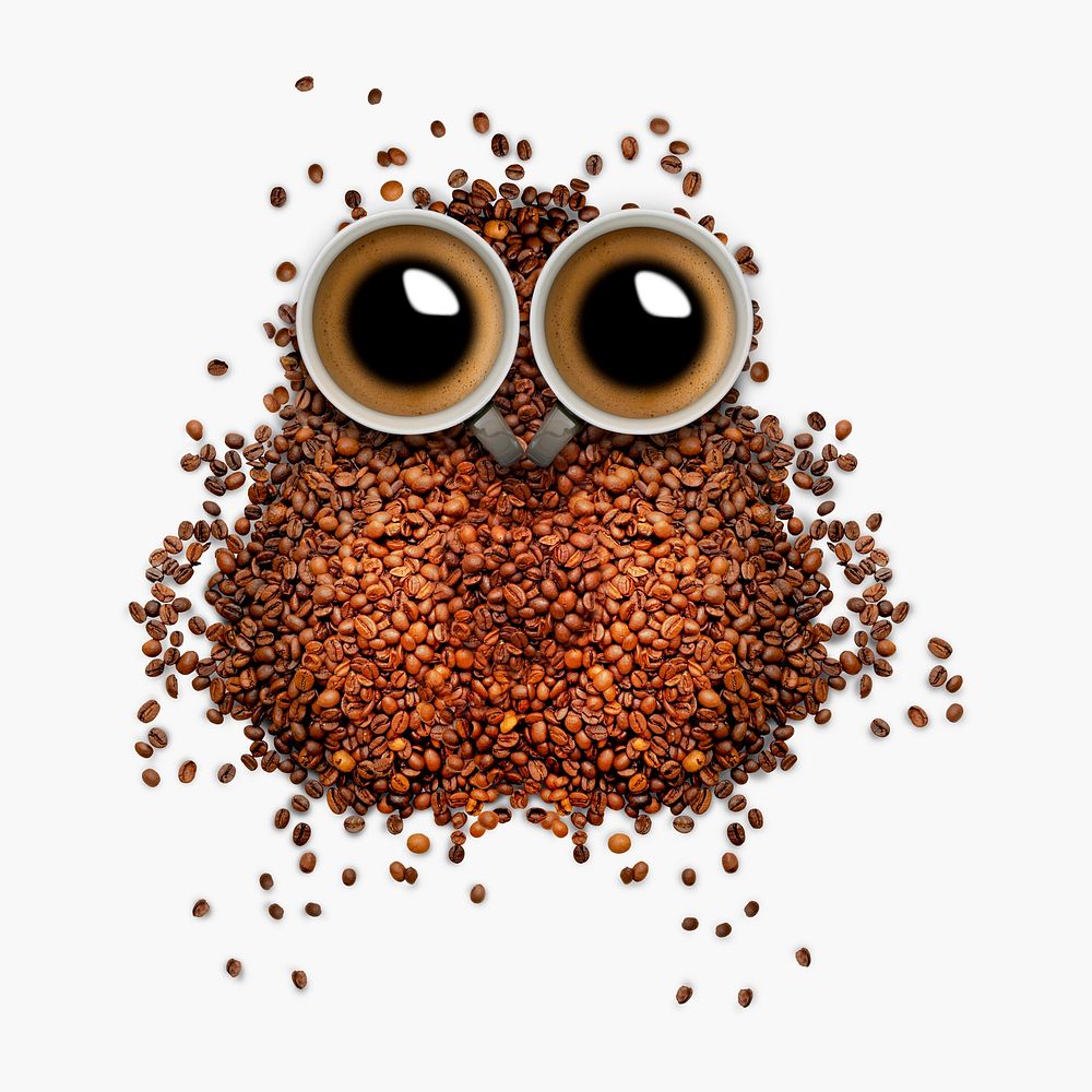 Owl shape coffee collage element,  food & drink design psd