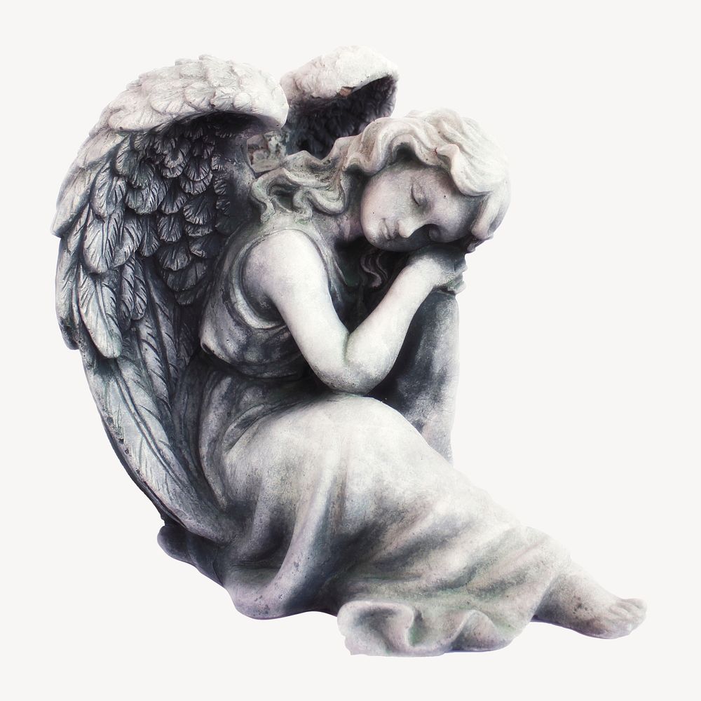 Sleeping angel statue collage element, sculpture design psd