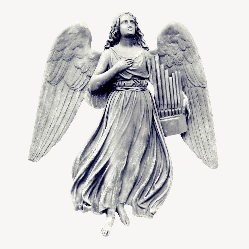 Angel statue collage element, sculpture design psd