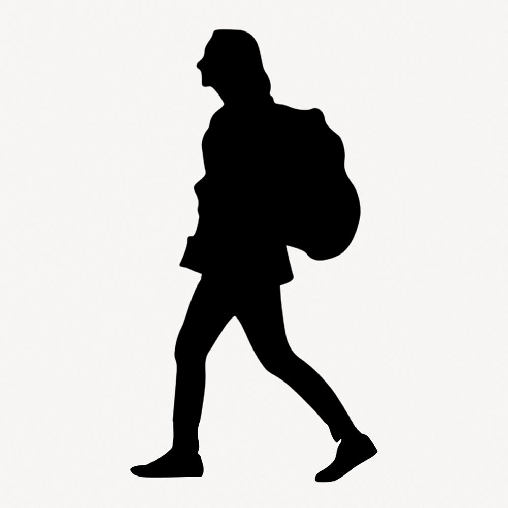 Female backpacker silhouette collage element, people design psd