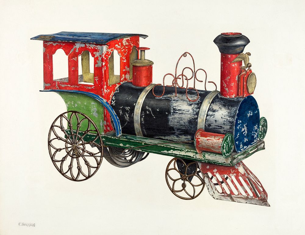 Toy Locomotive (ca.1940) by Charles Henning. Original from The National Gallery of Art. Digitally enhanced by rawpixel.