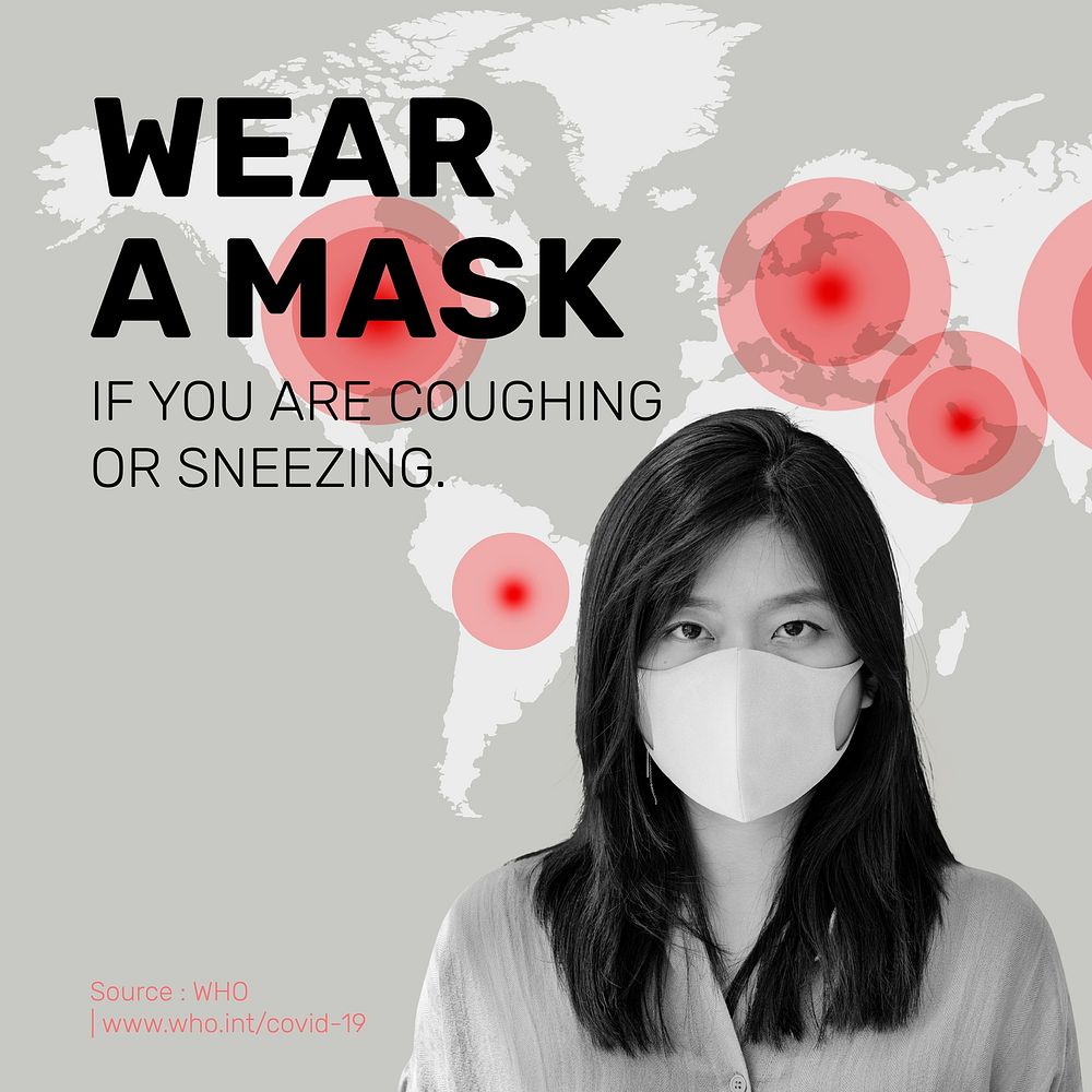 Wear a mask if you're coughing or sneezing to protect yourself from the coronavirus outbreak template source WHO vector