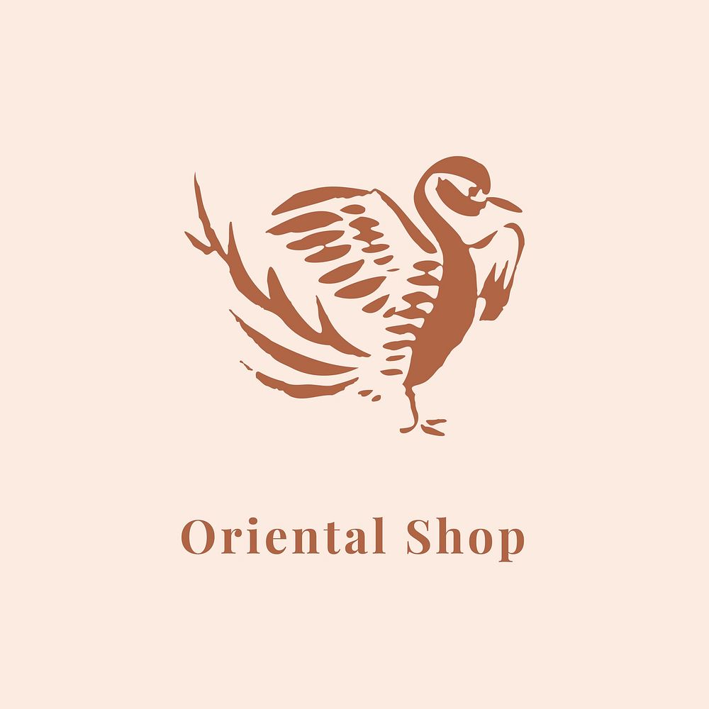 Oriental bird badge vector template for organic brands in earth tone