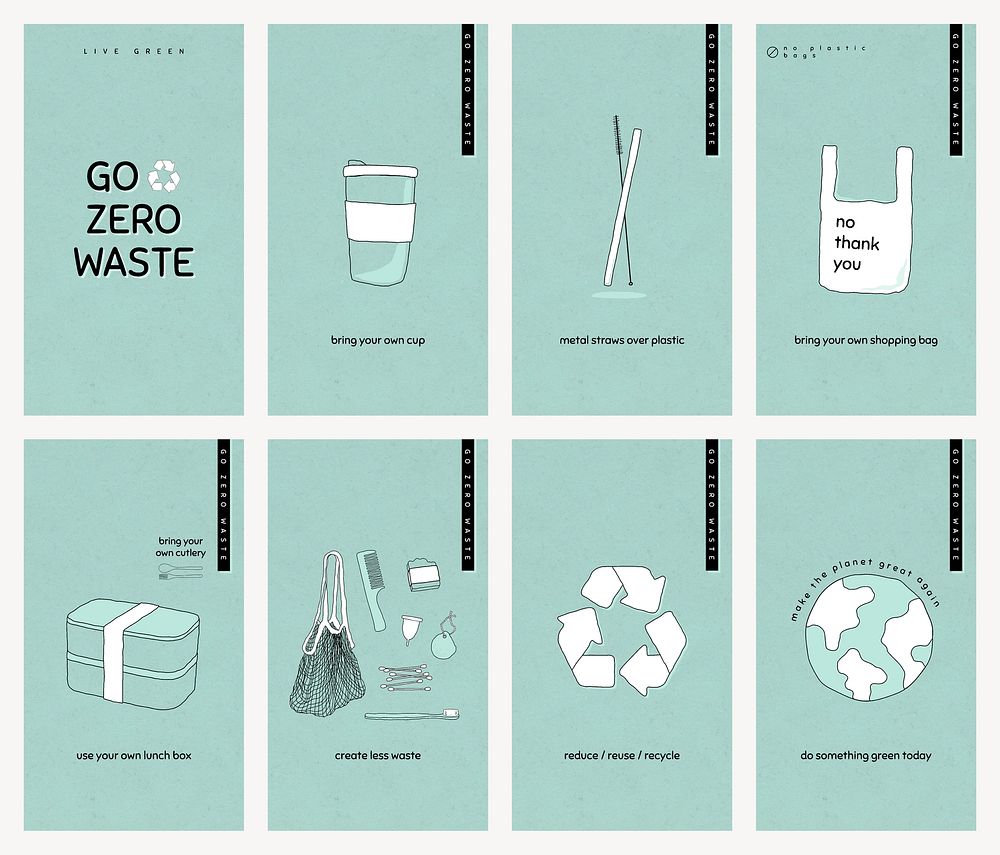 Facebook story template vector for zero waste set