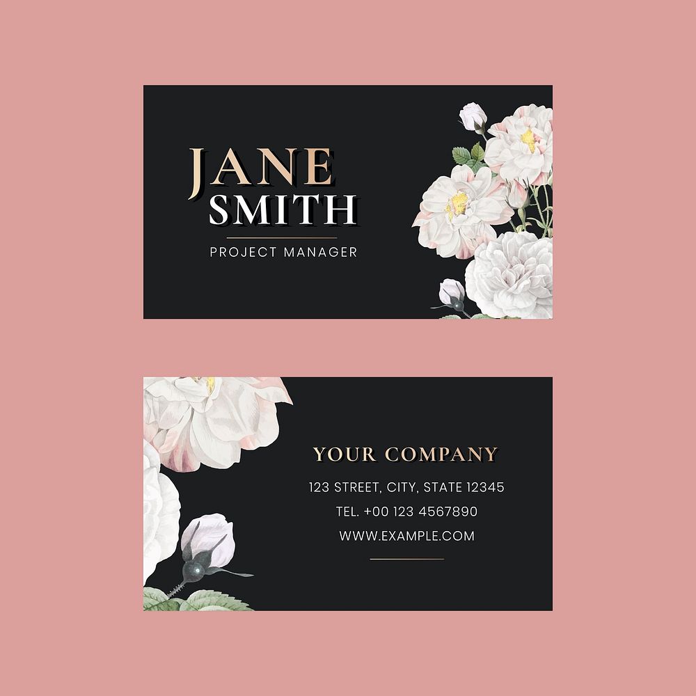 Business card template vector flower style set