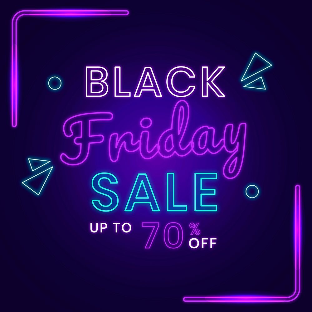 Black Friday vector 70% off neon big sale ad design template