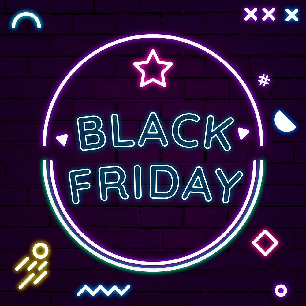 Vector Black Friday colorful neon geometric sale ad template