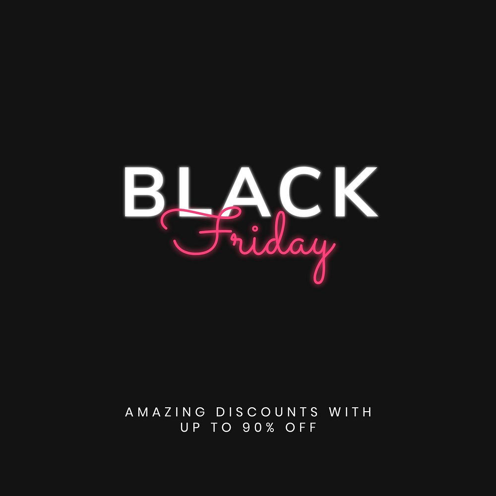 Glowing Black Friday text vector 90% off discount ad template