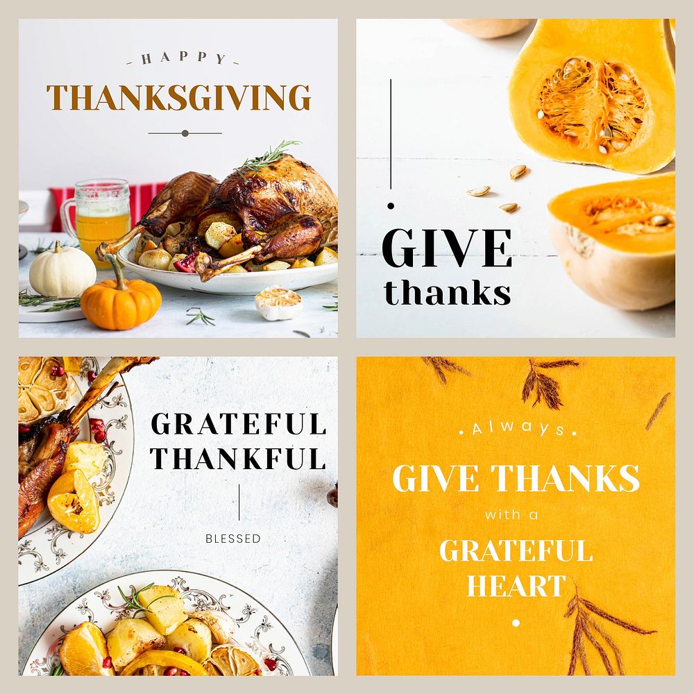 Thanksgiving greeting editable template vector set for social media posts