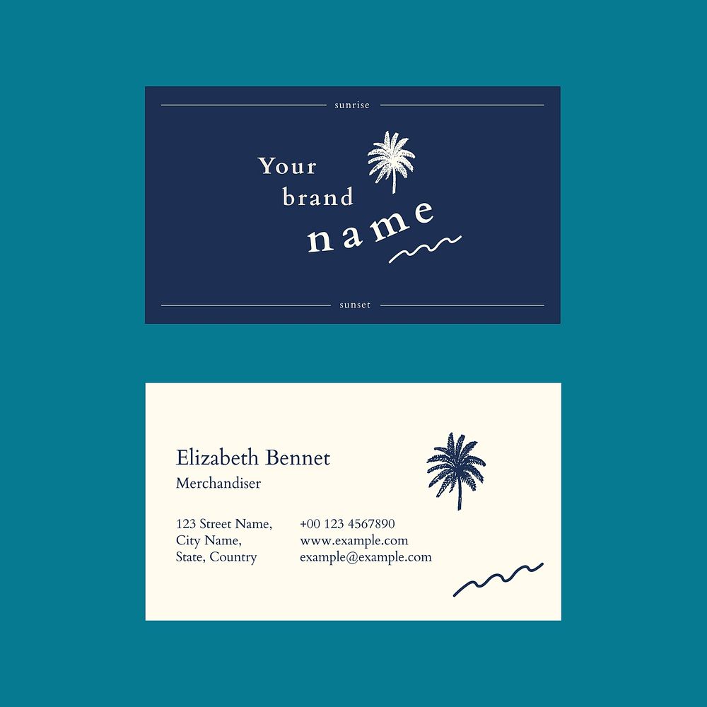 Summer business card template vector with tropical background