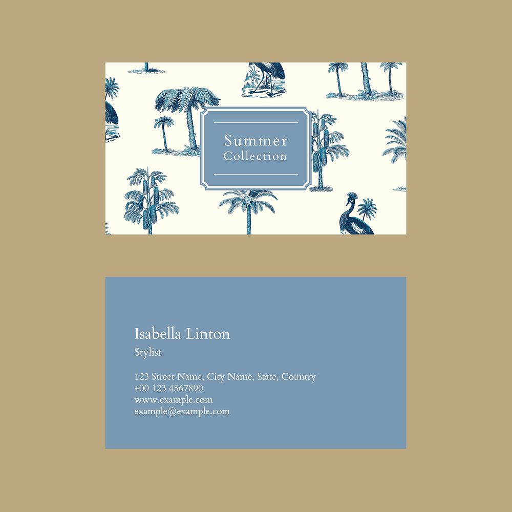 Editable business card template vector blue tropical theme