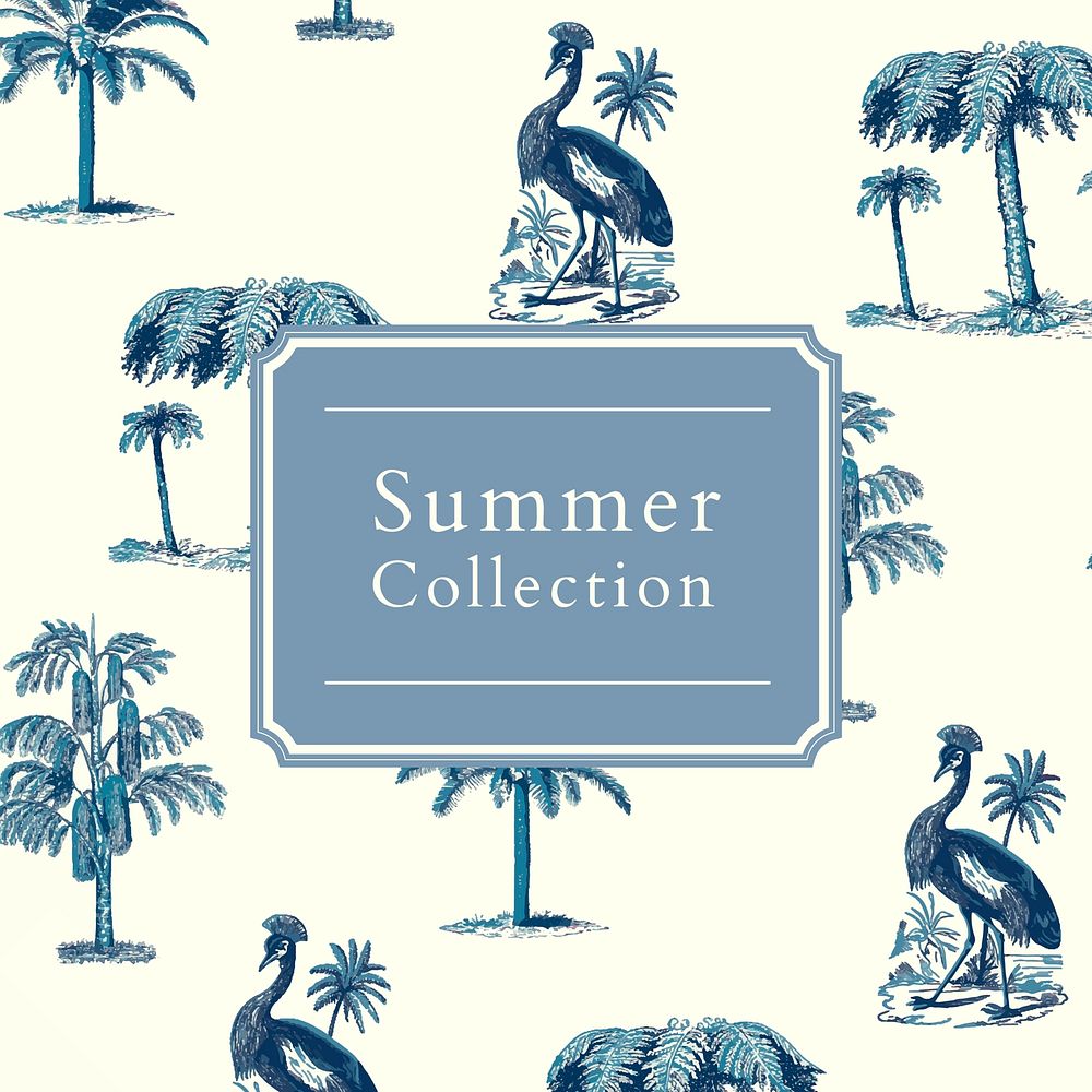 Summer collection ad template vector with tropical background 