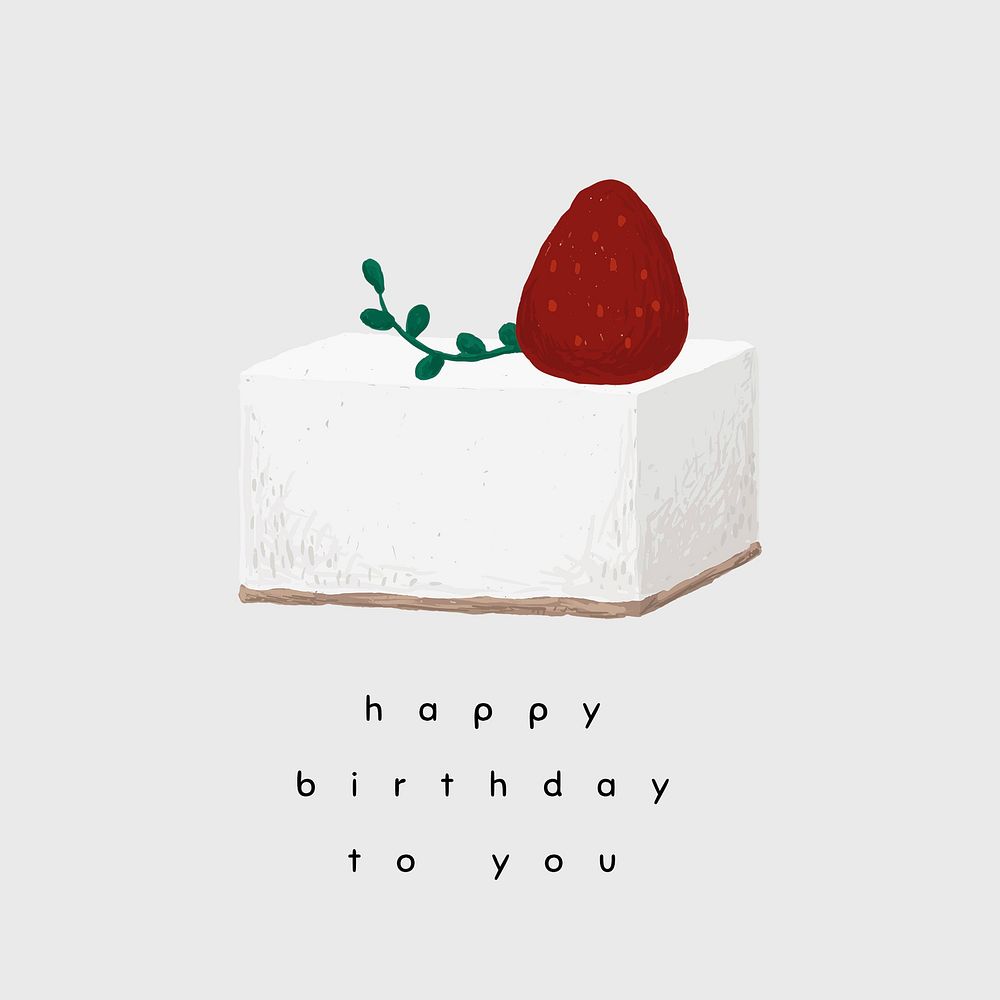 Online birthday greeting template psd with cute cake illustration