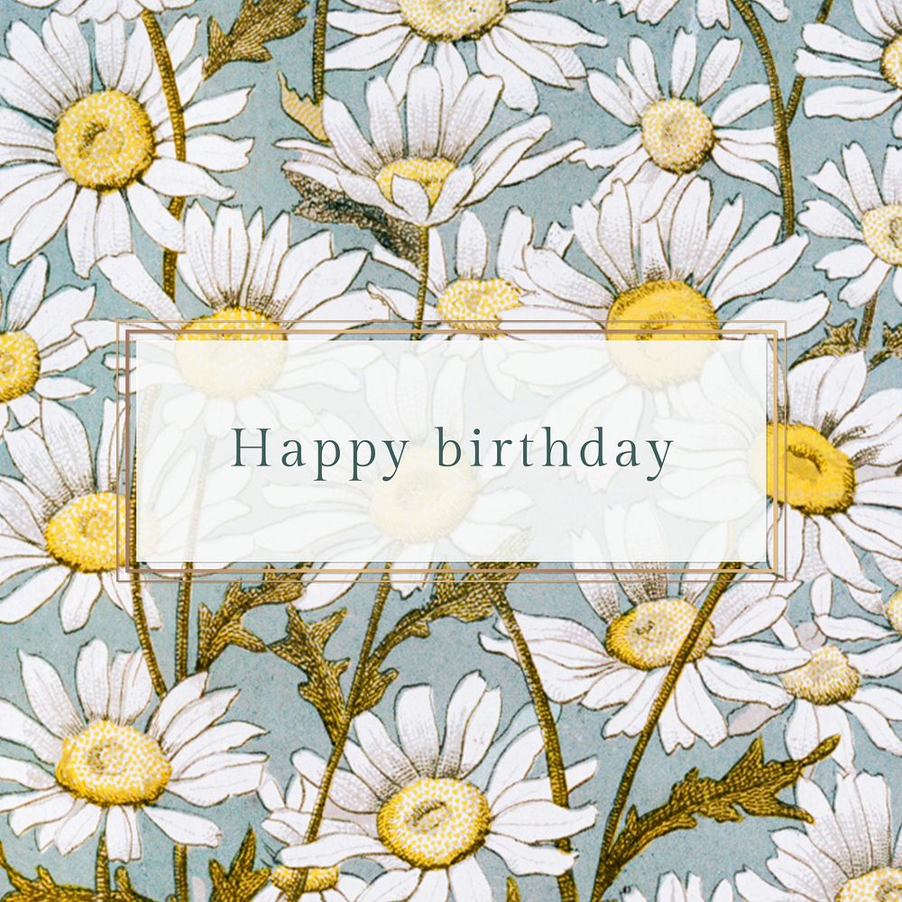Floral birthday greeting template psd with daisy illustration