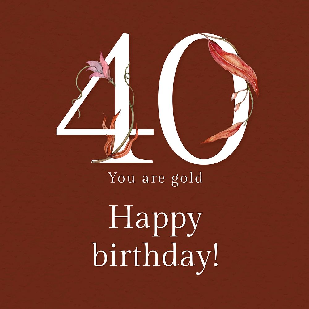 40th birthday greeting template vector with floral number illustration