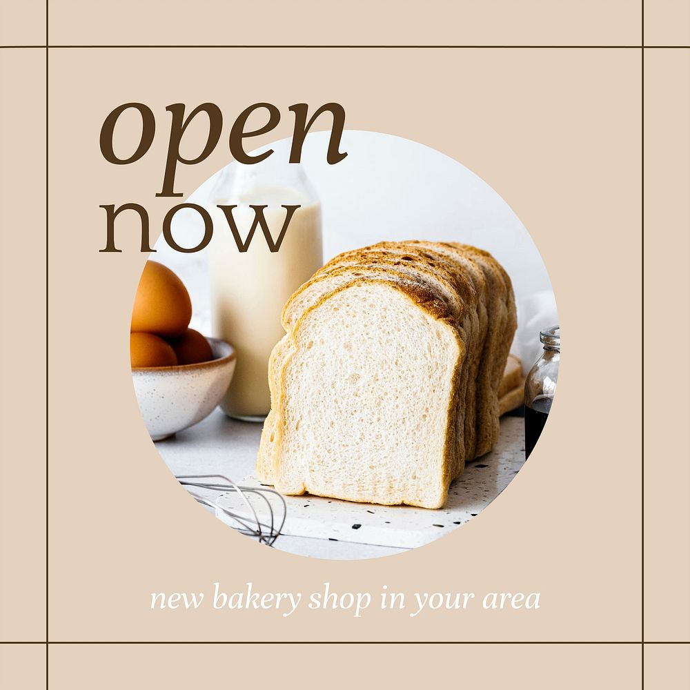 Open now vector ig post template for bakery and cafe marketing