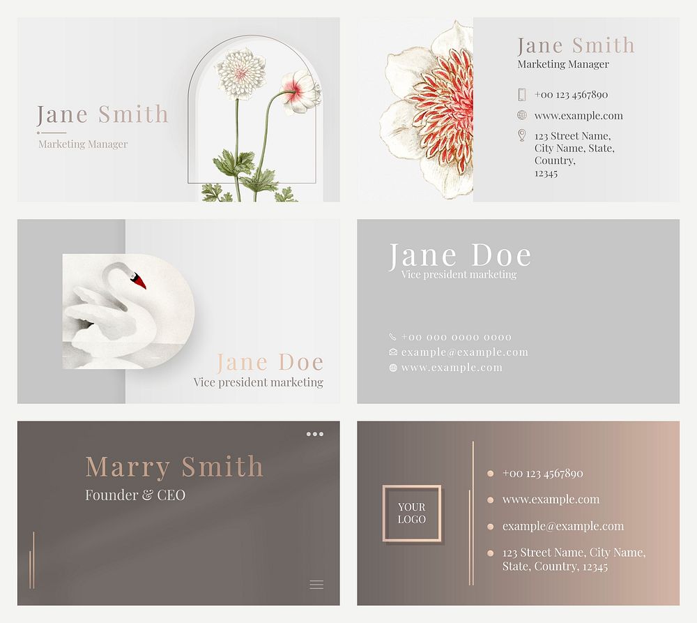 Business card template vector in gray for beauty brand in feminine theme