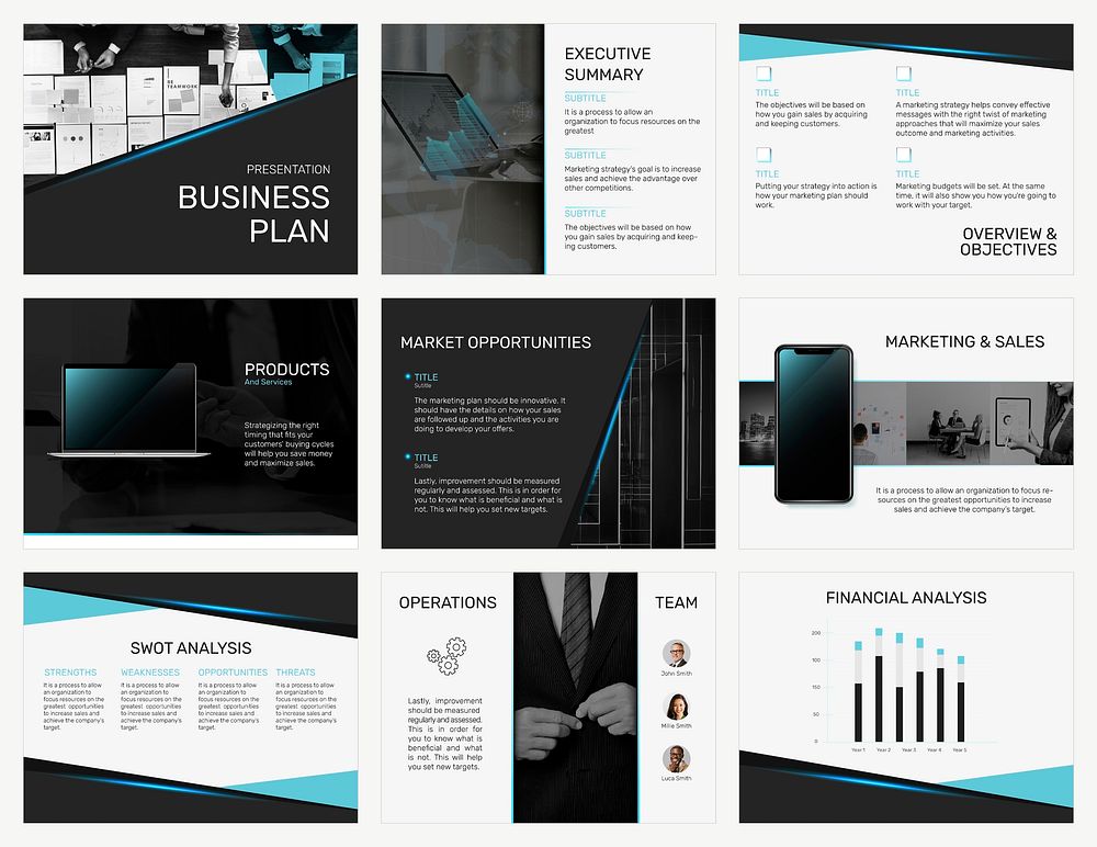 Editable business presentation template vector in modern design set