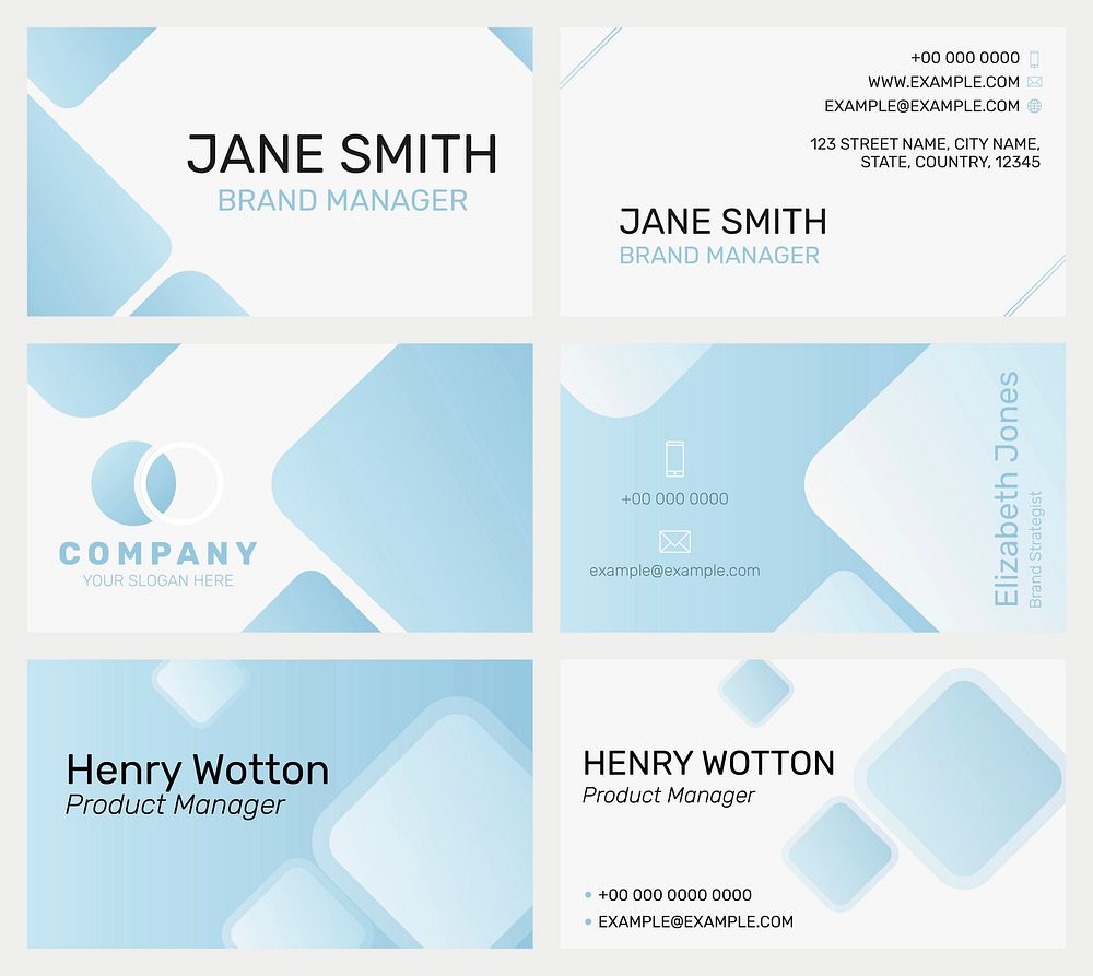 Editable business card template vector in white and blue modern design collection
