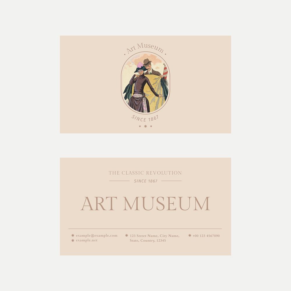 Vintage editable vector template for pastel business card, remix from artworks by George Barbier