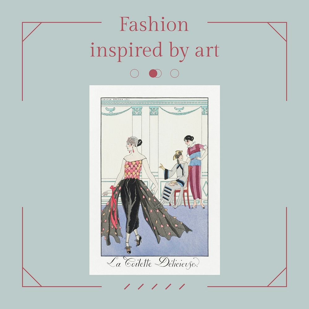 Stylish vector vintage fashion social media post template, remix from artworks by George Barbier