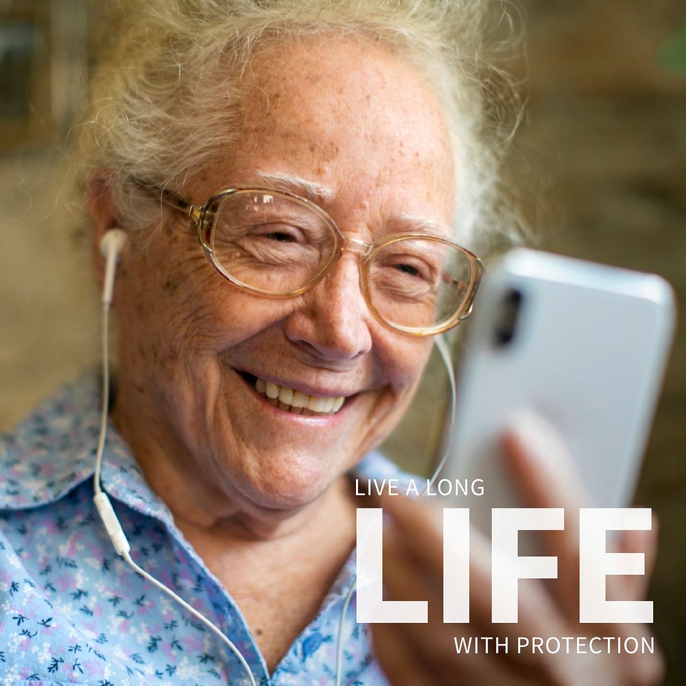 Long life insurance template vector for elderlies social media ad