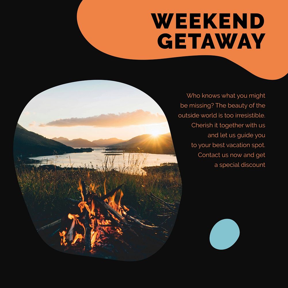 Weekend getaway travel template vector for agencies social media ad