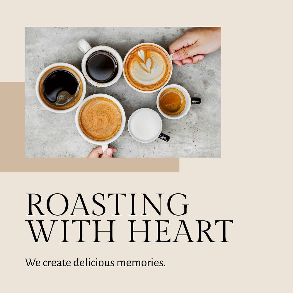 Coffee shop template vector for social media post roasting with heart