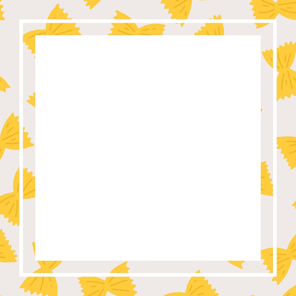 Cute farfalle pasta frame in square shape doodle food pattern