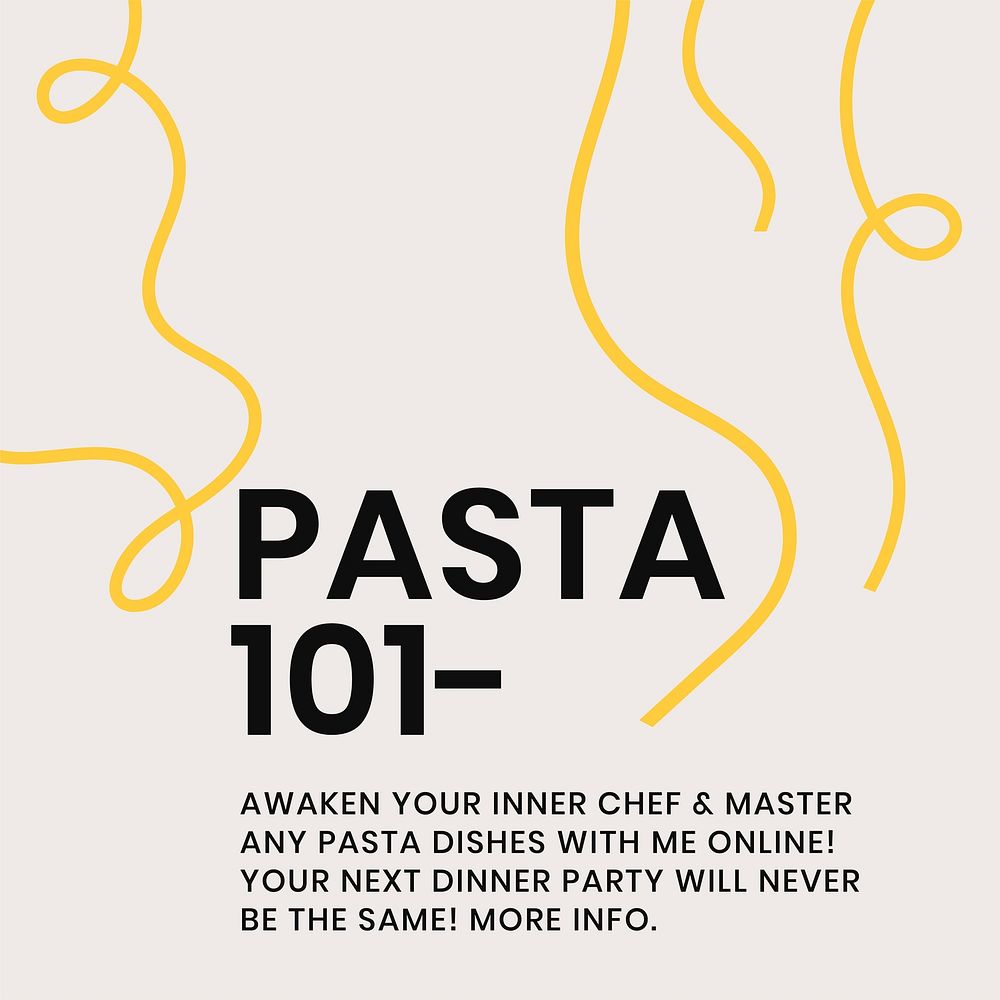 Pasta 101 pasta food template vector cute doodle social media post 