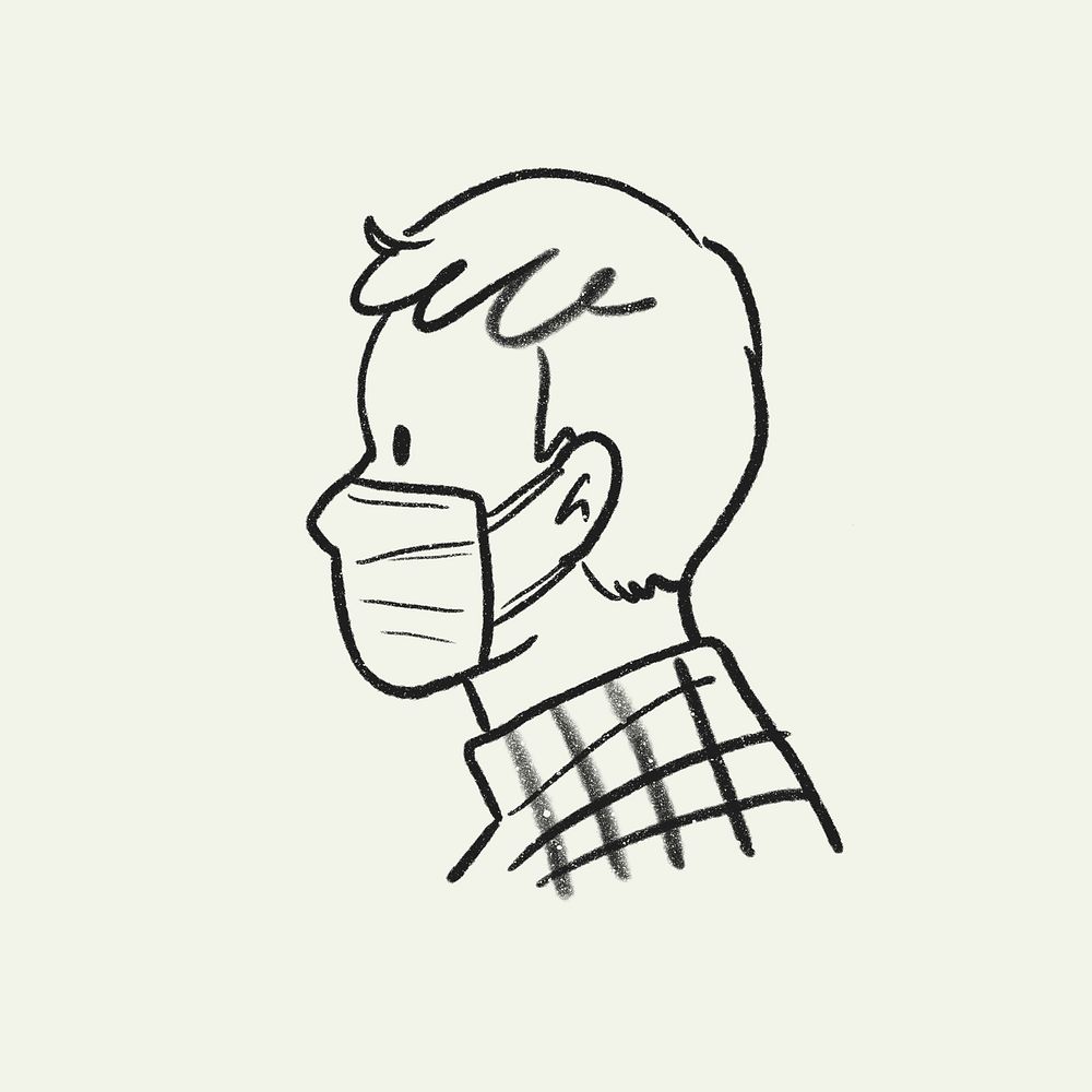 Man doodle face mask, vector new normal illustration