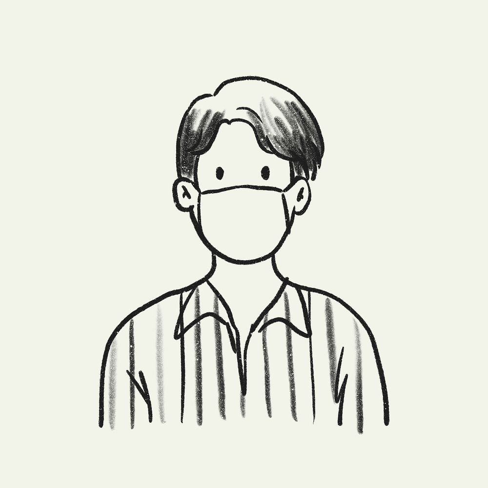 Person wearing face mask, vector illustration new normal doodle