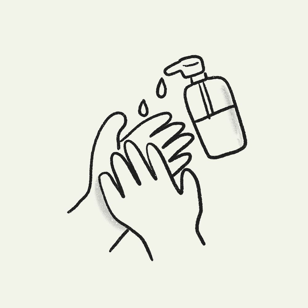 Hand washing, hygiene doodle new normal vector, hand drawn design