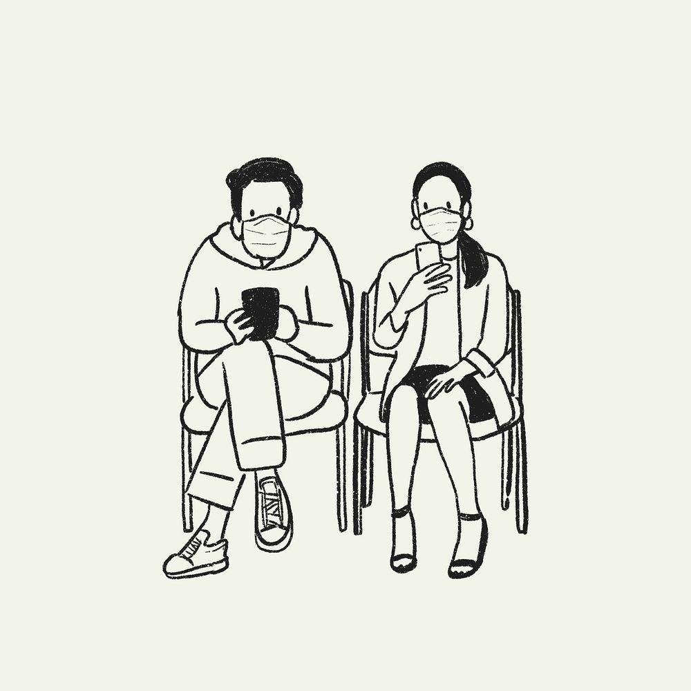 New normal people vector, smartphone users illustration doodle
